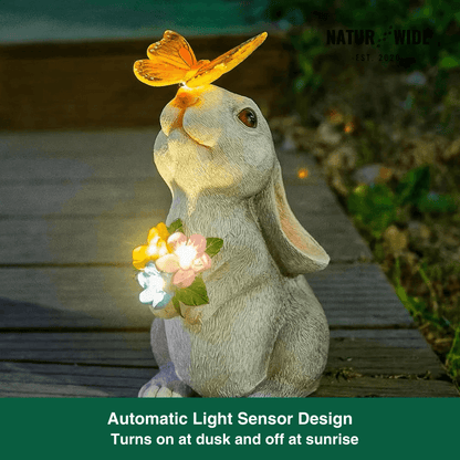 Solar Bunny Garden Statue – LED Butterfly Resin Decor