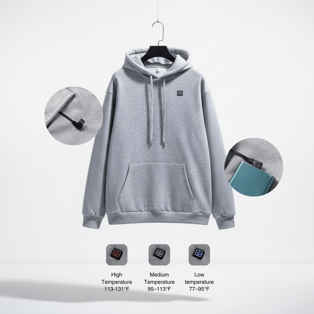 USB Heated Hoodie – Unisex Zip-Up with Thick Wool Lining