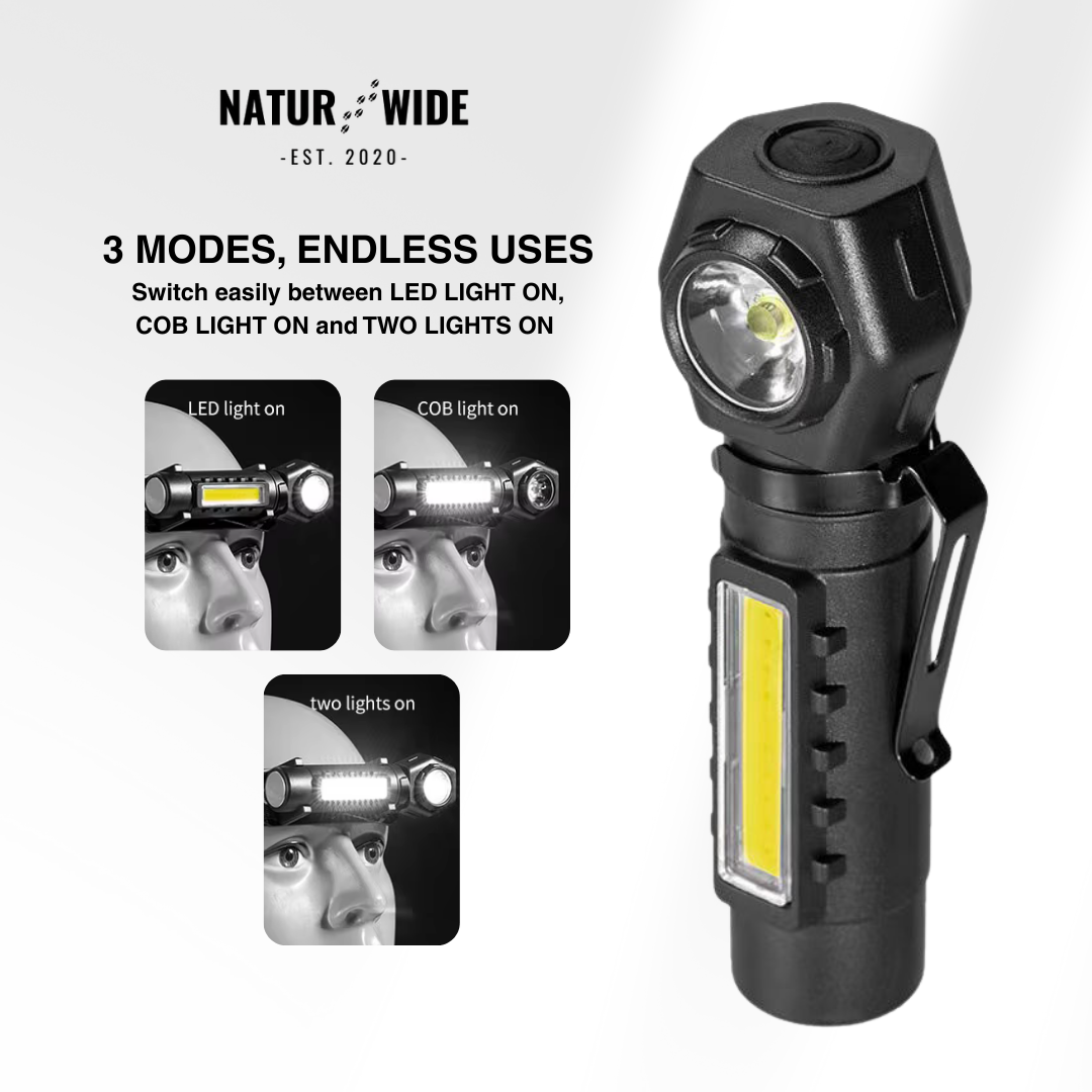 Multifunctional 2-in-1 LED flashlight &amp; headlamp