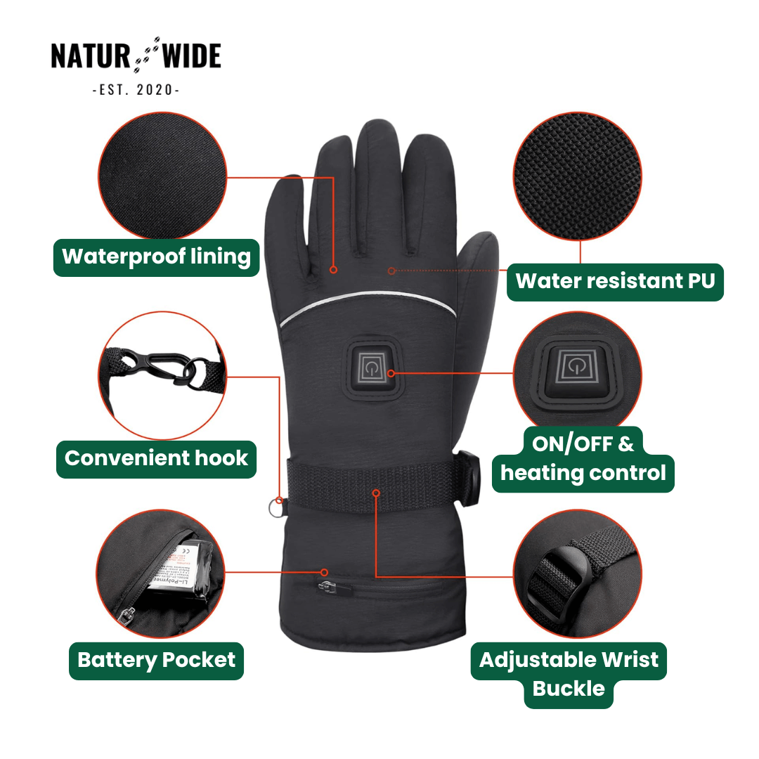 Heated Gloves – 3 Heat Levels, Waterproof & Windproof