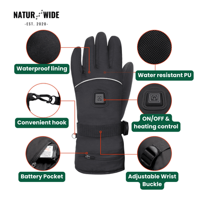 Heated Gloves – 3 Heat Levels, Waterproof & Windproof