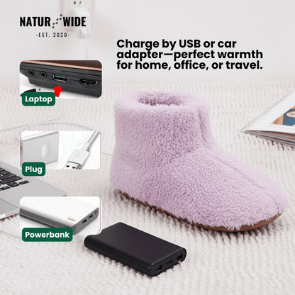 USB Heated Slippers – Rechargeable, Washable & Super Soft Foot Warmers