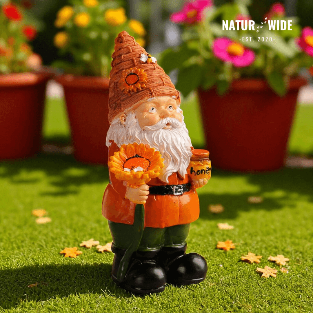 Funny Beekeeper Garden Gnome with Sunflower – Resin Statue