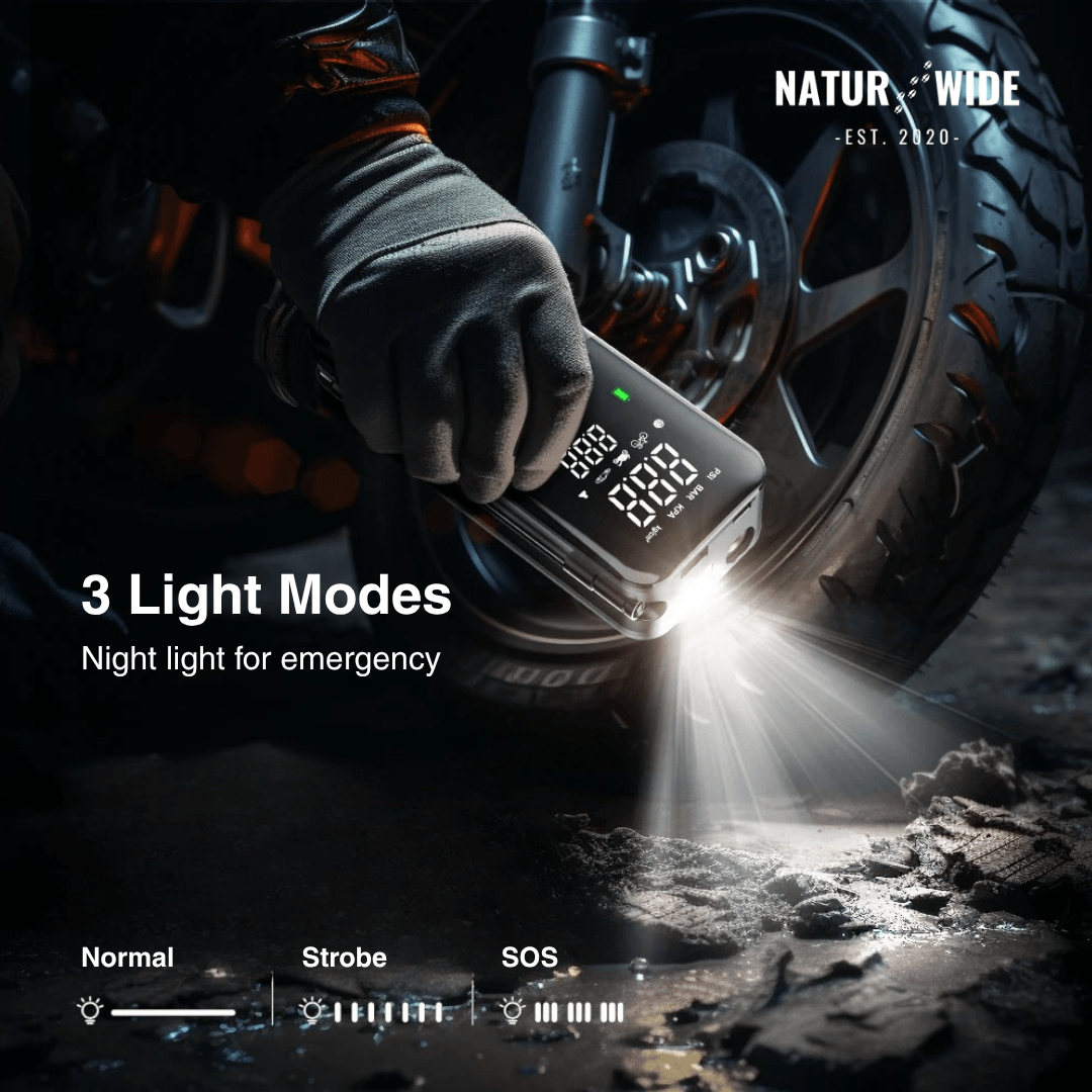 Cordless Tire Inflator – Portable Digital Air Pump & Power Bank