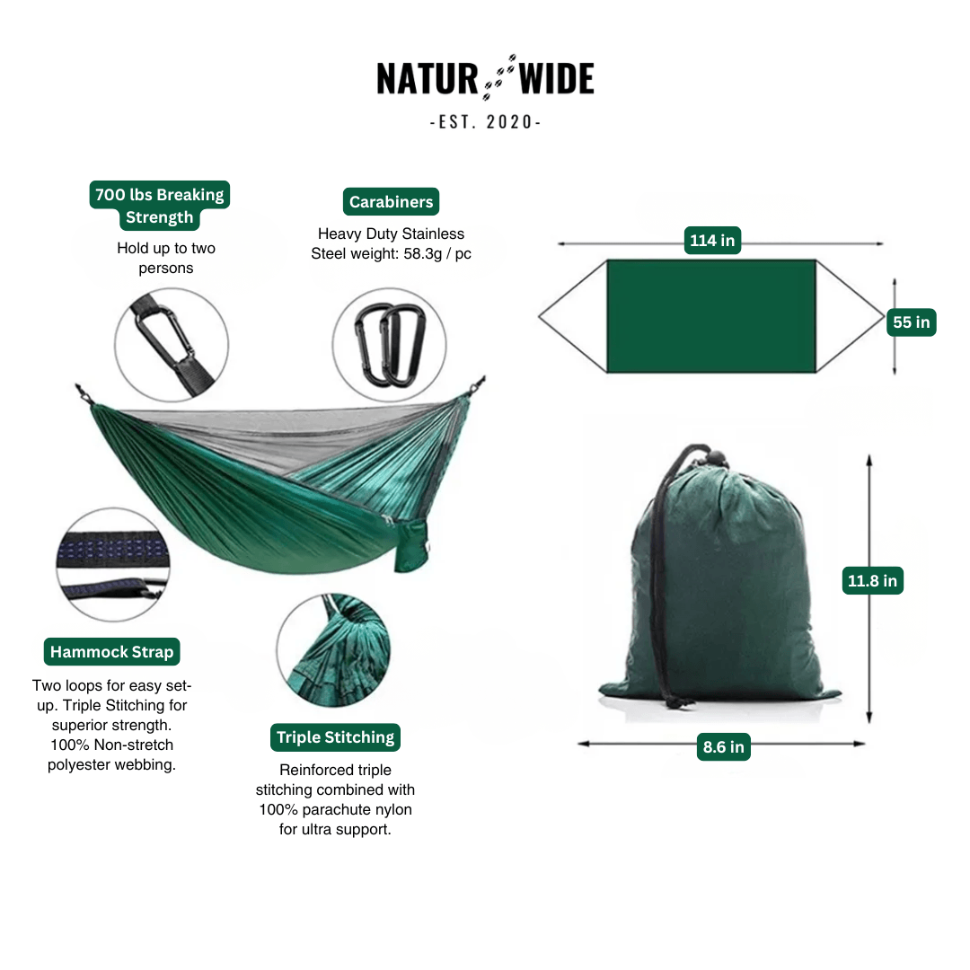 Camping Hammock with Mosquito Net, Rain Fly Tarp & Carry Bag