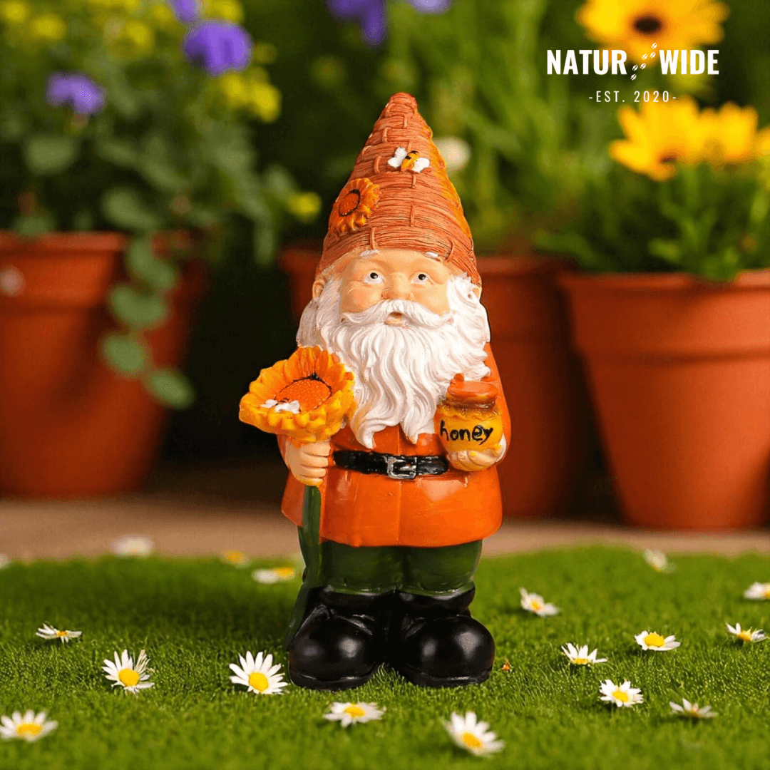 Funny Beekeeper Garden Gnome with Sunflower – Resin Statue