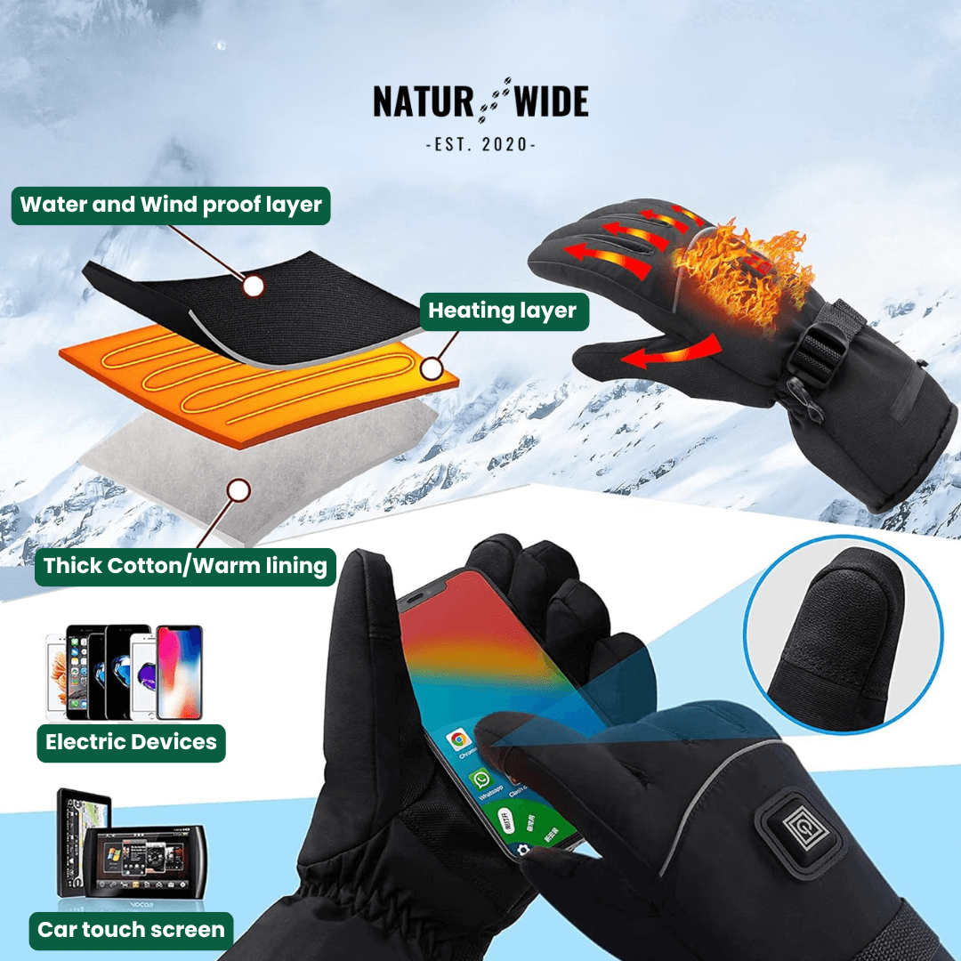 Heated Gloves – 3 Heat Levels, Waterproof & Windproof