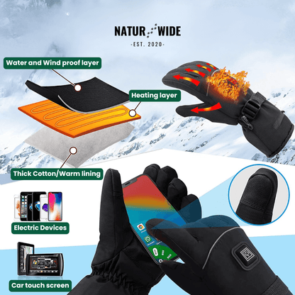 Heated Gloves – 3 Heat Levels, Waterproof & Windproof