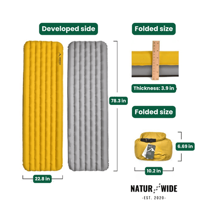 NaturWide 7.6R Camping Sleeping Pad – Ultralight, Self-Inflating & Double-Reinforced