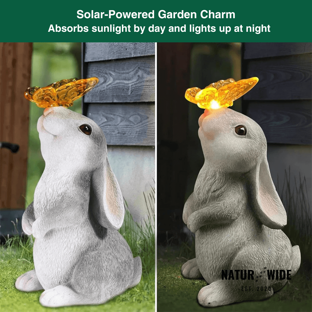 Solar Bunny Garden Statue – LED Butterfly Resin Decor