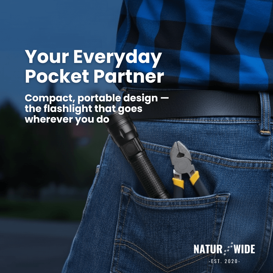 Aluminum LED Flashlight – Rechargeable, Waterproof & Power Display