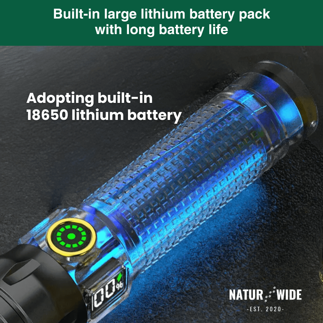 Aluminum LED Flashlight – Rechargeable, Waterproof & Power Display