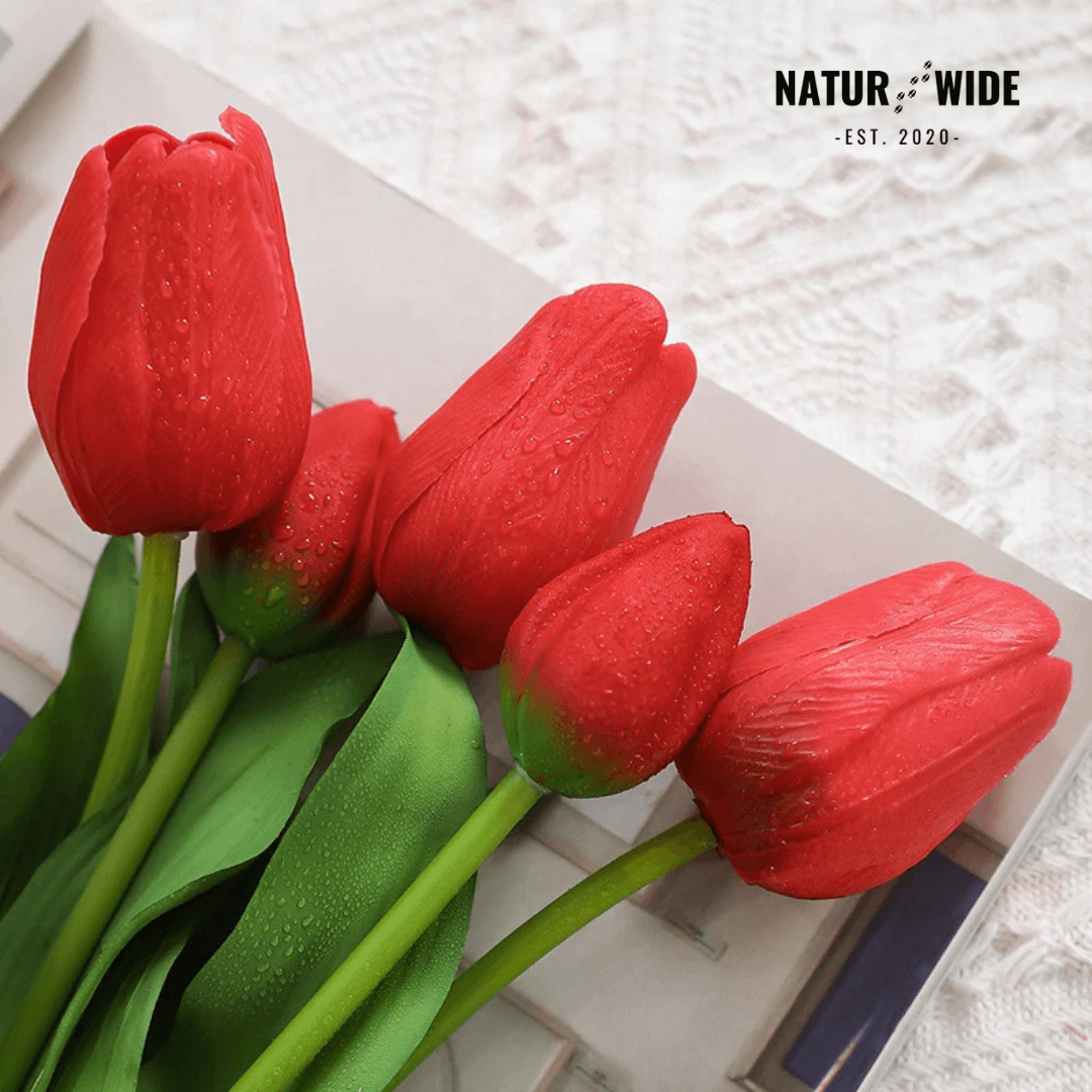 5-Piece Bundle Artificial Tulips – Realistic Faux Flowers