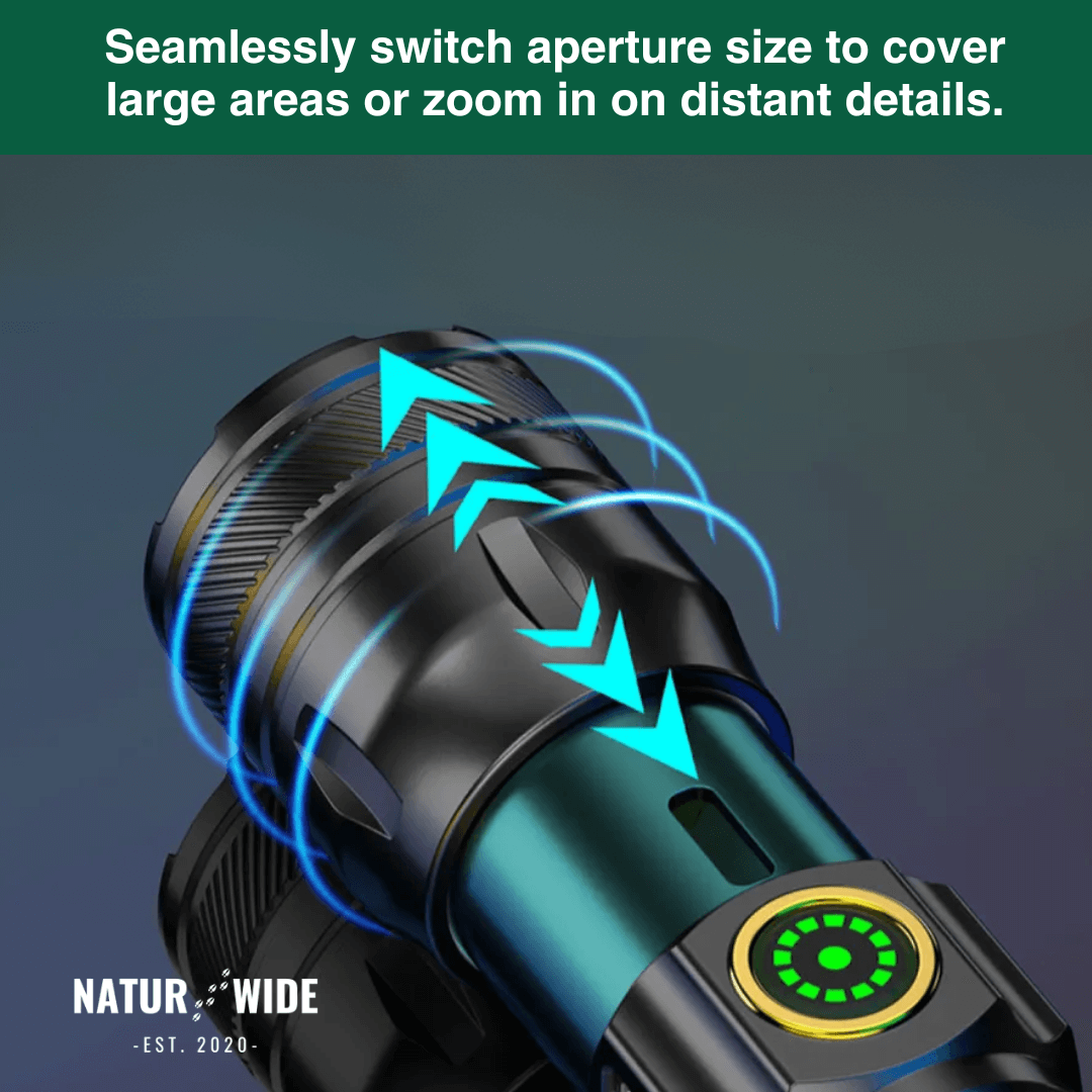 Aluminum LED Flashlight – Rechargeable, Waterproof & Power Display