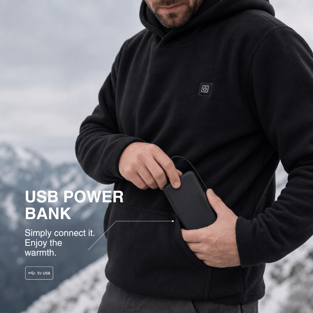 USB Heated Hoodie – Unisex Zip-Up with Thick Wool Lining