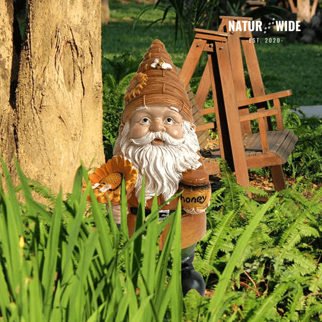Funny Beekeeper Garden Gnome with Sunflower – Resin Statue