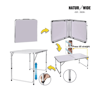 Adjustable Height Folding Camping Table – Portable Aluminum Picnic Desk