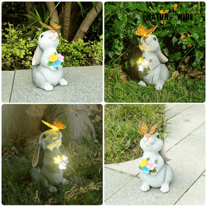 Solar Bunny Garden Statue – LED Butterfly Resin Decor