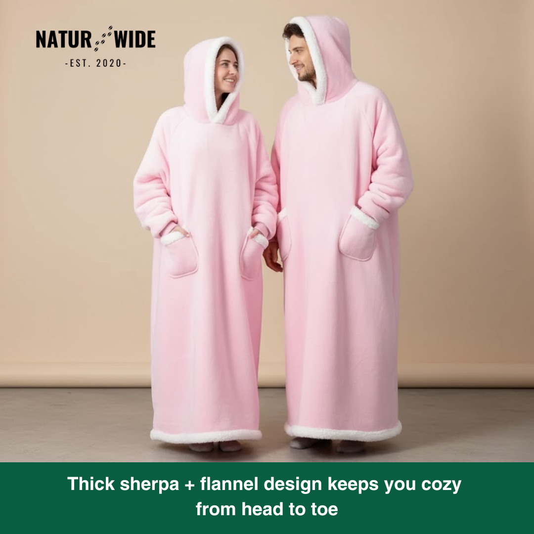 Oversized Flannel Blanket Hoodie –  Wearable Blanket with Sleeves & Hood