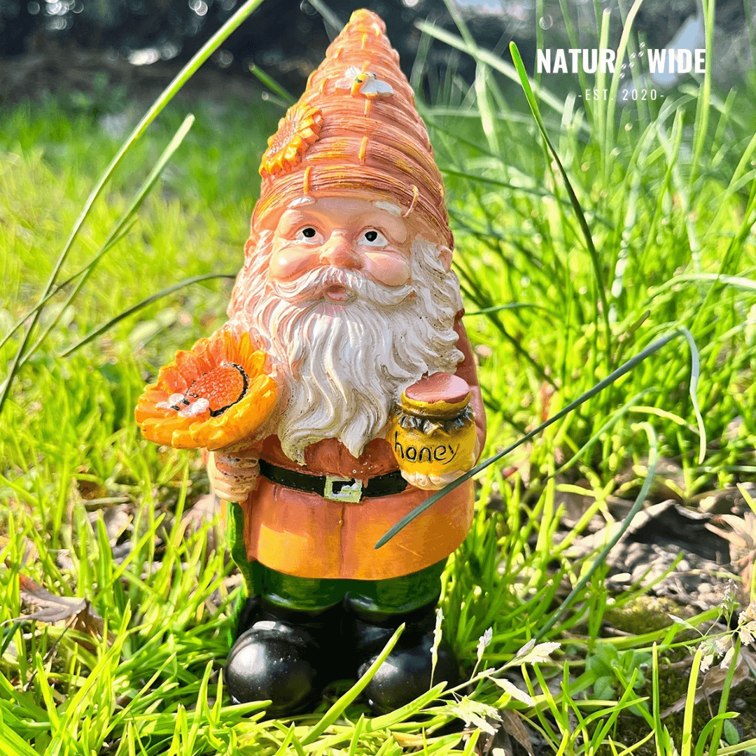 Funny Beekeeper Garden Gnome with Sunflower – Resin Statue