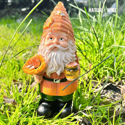 Funny Beekeeper Garden Gnome with Sunflower – Resin Statue