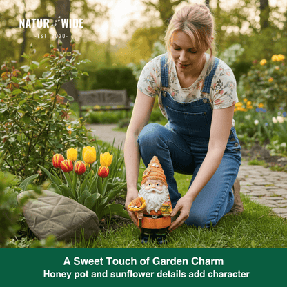 Funny Beekeeper Garden Gnome with Sunflower – Resin Statue