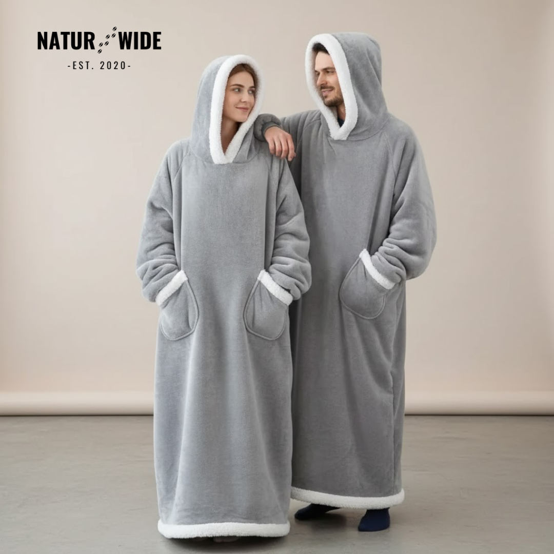 Oversized Flannel Blanket Hoodie –  Wearable Blanket with Sleeves & Hood