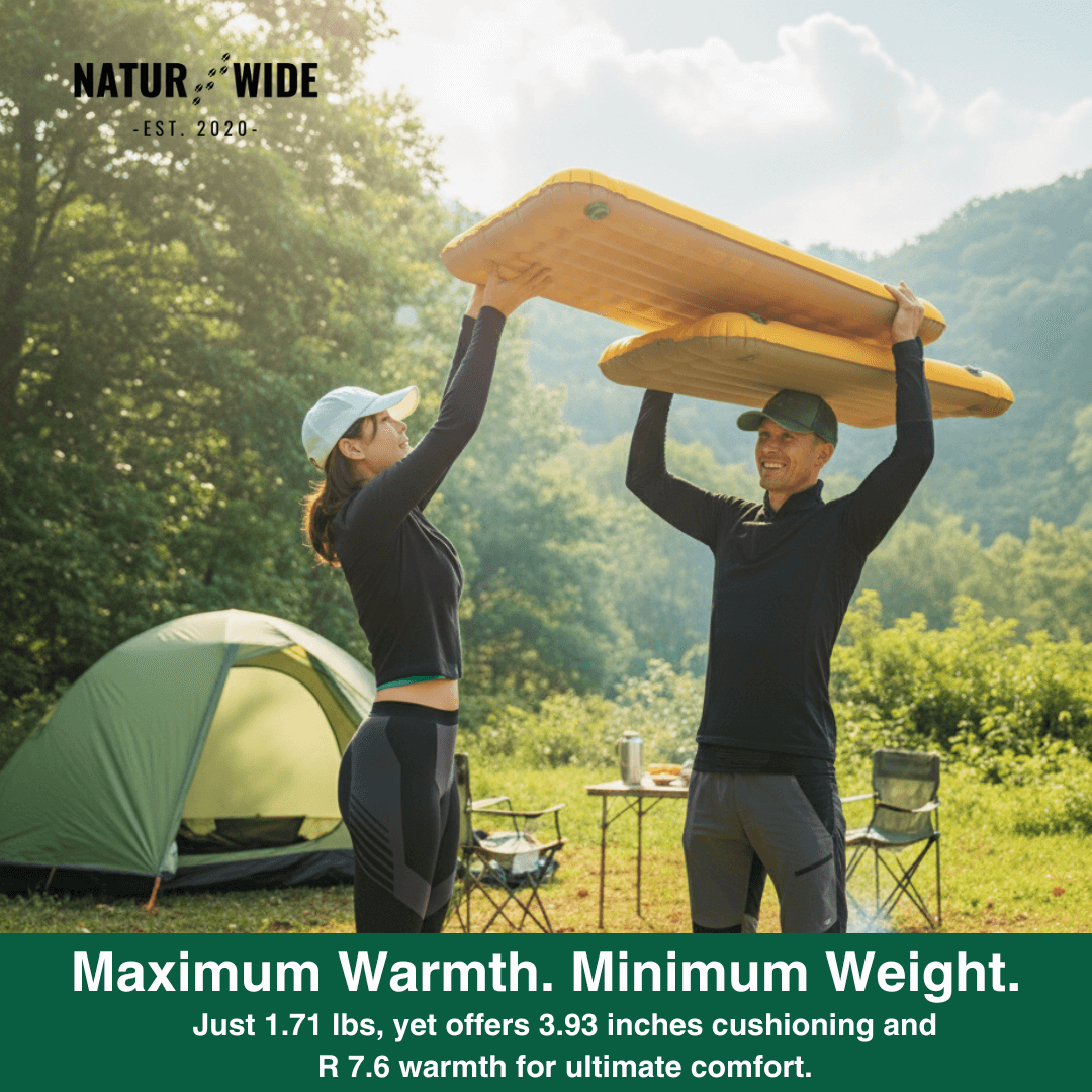 NaturWide 7.6R Camping Sleeping Pad – Ultralight, Self-Inflating & Double-Reinforced