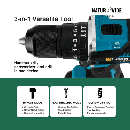 GIsam 13mm Electric Drill Brushless Impact Screwdriver Dual Speed ​​35+3 Torque Cordless Power Tool for Makita 18V Battery pins