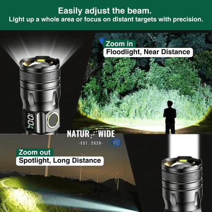 Aluminum LED Flashlight – Rechargeable, Waterproof & Power Display