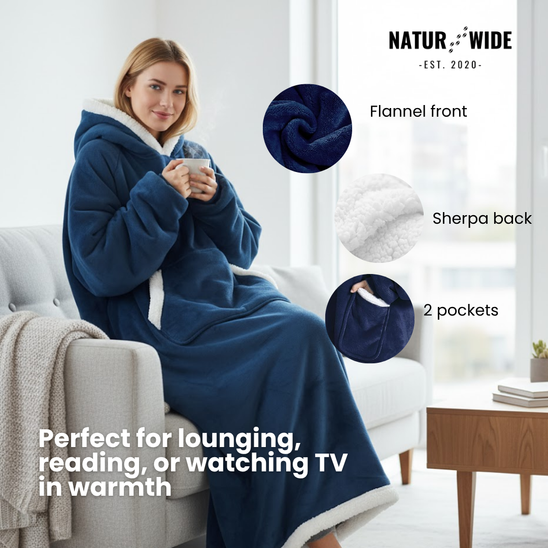 Oversized Flannel Blanket Hoodie –  Wearable Blanket with Sleeves & Hood
