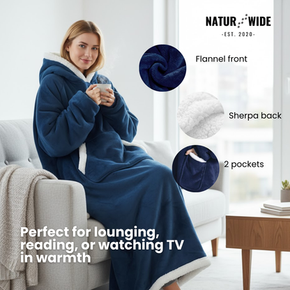Oversized Flannel Blanket Hoodie –  Wearable Blanket with Sleeves & Hood