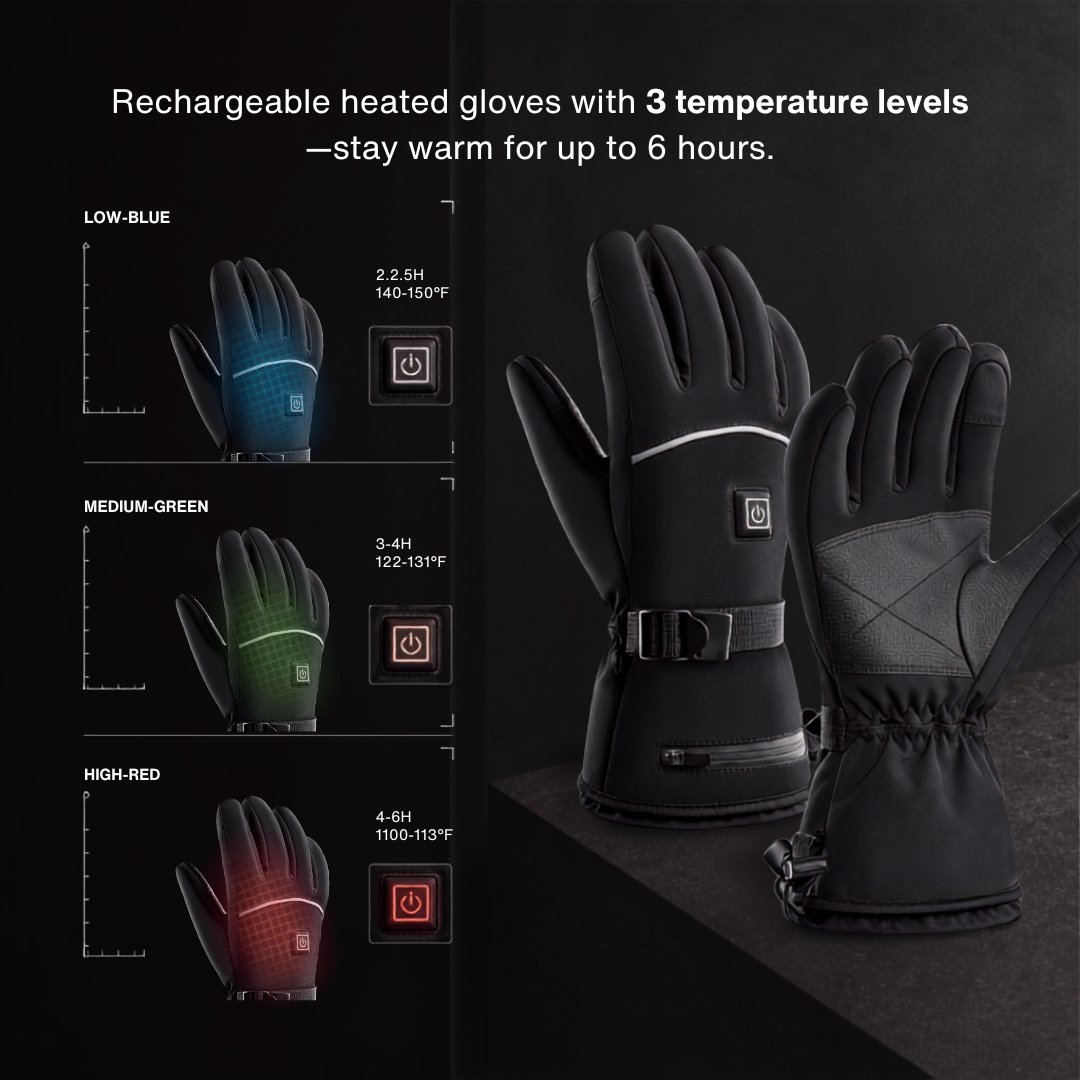 Heated Gloves – 3 Heat Levels, Waterproof &amp; Windproof