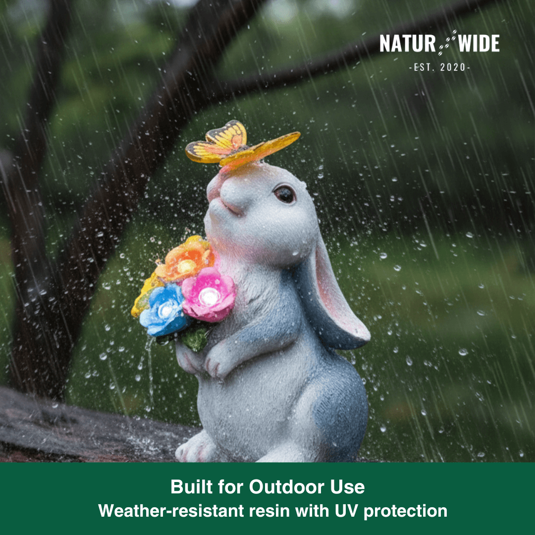 Solar Bunny Garden Statue – LED Butterfly Resin Decor