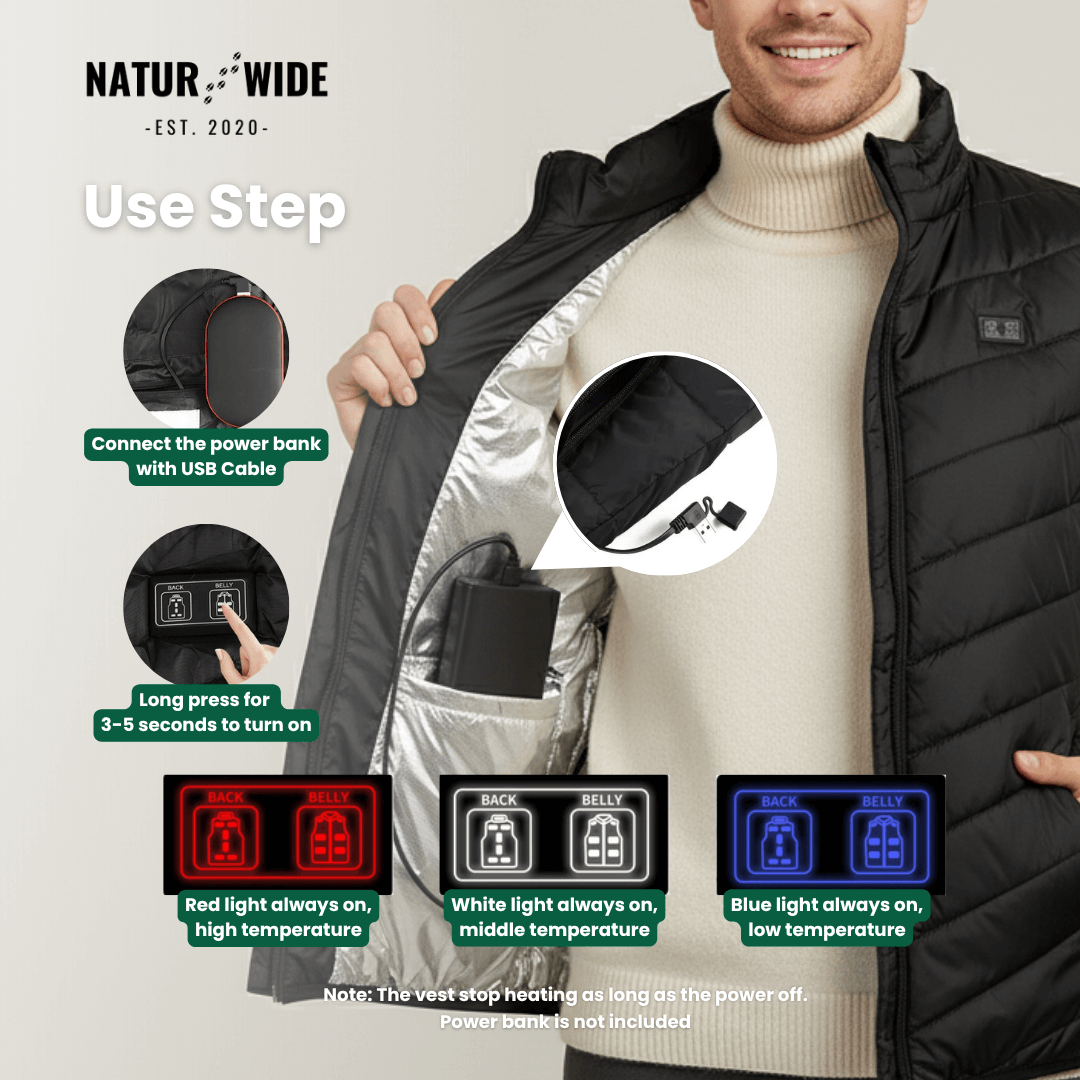 Heated Vest – 9 Heating Zones, USB Rechargeable & Waterproof