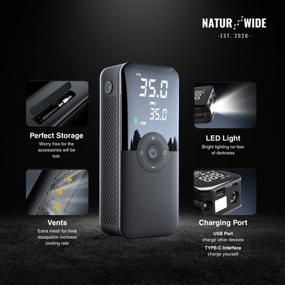 Cordless Tire Inflator – Portable Digital Air Pump & Power Bank