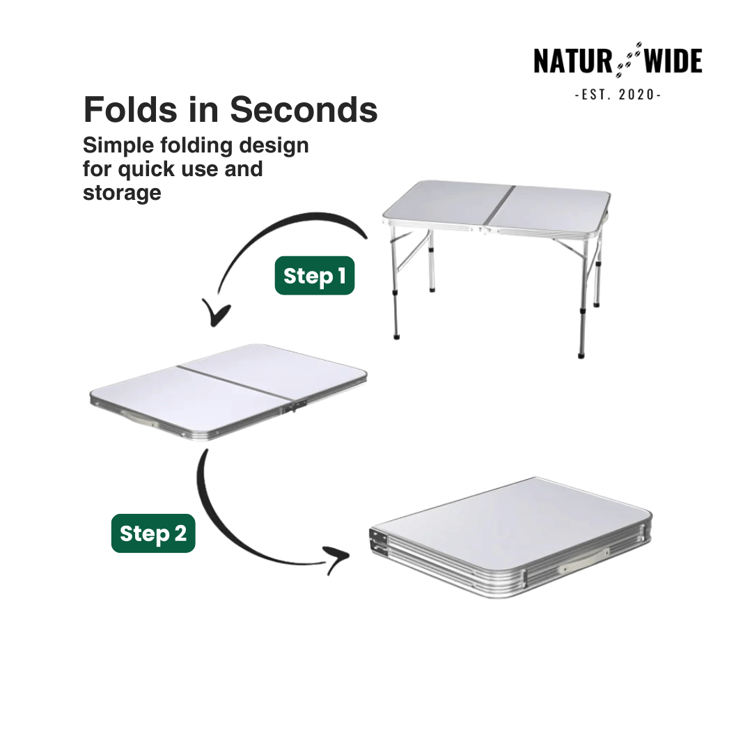 Adjustable Height Folding Camping Table – Portable Aluminum Picnic Desk