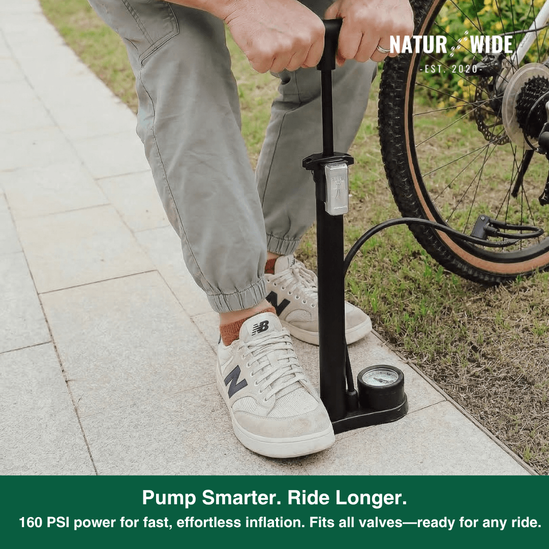160PSI Portable Bike Pump with Gauge & 3-in-1 Nozzle