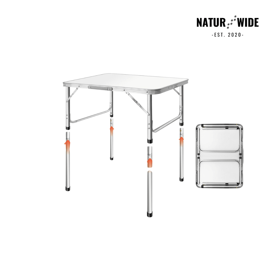 Adjustable Height Folding Camping Table – Portable Aluminum Picnic Desk