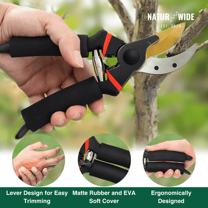 AIRAJ 8.5 Inch Pruner Shears SK5 Blade Pruning Scissors for Bonsai Fruit Trees Flowers Pruners，Ergonomic Non-slip Handles