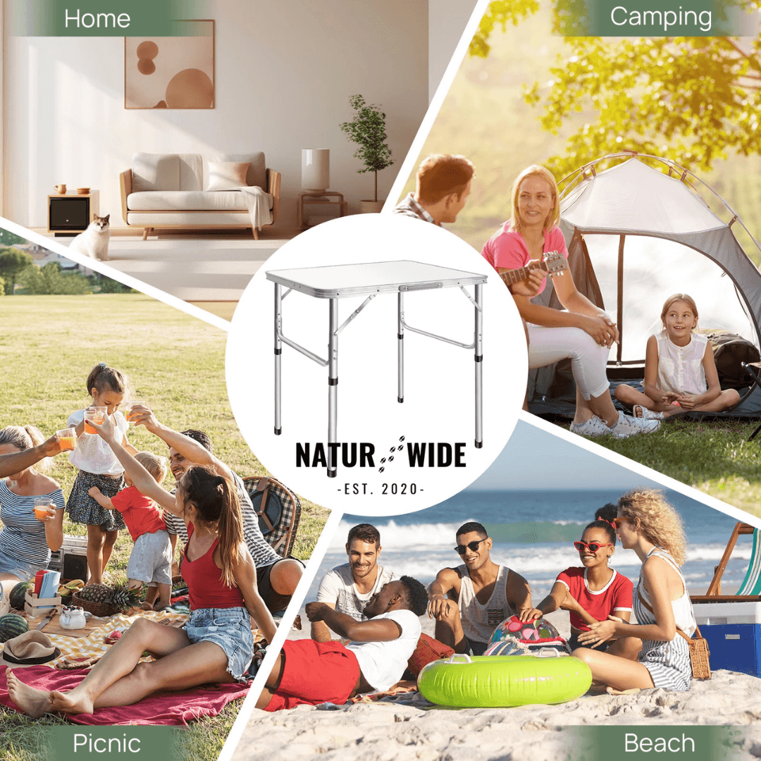 Adjustable Height Folding Camping Table – Portable Aluminum Picnic Desk