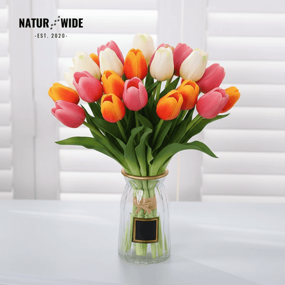 5-Piece Bundle Artificial Tulips – Realistic Faux Flowers