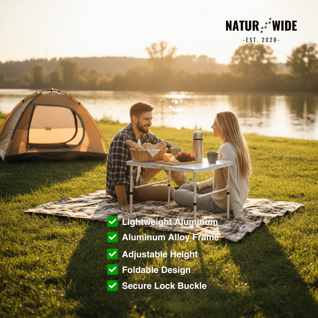 Adjustable Height Folding Camping Table – Portable Aluminum Picnic Desk