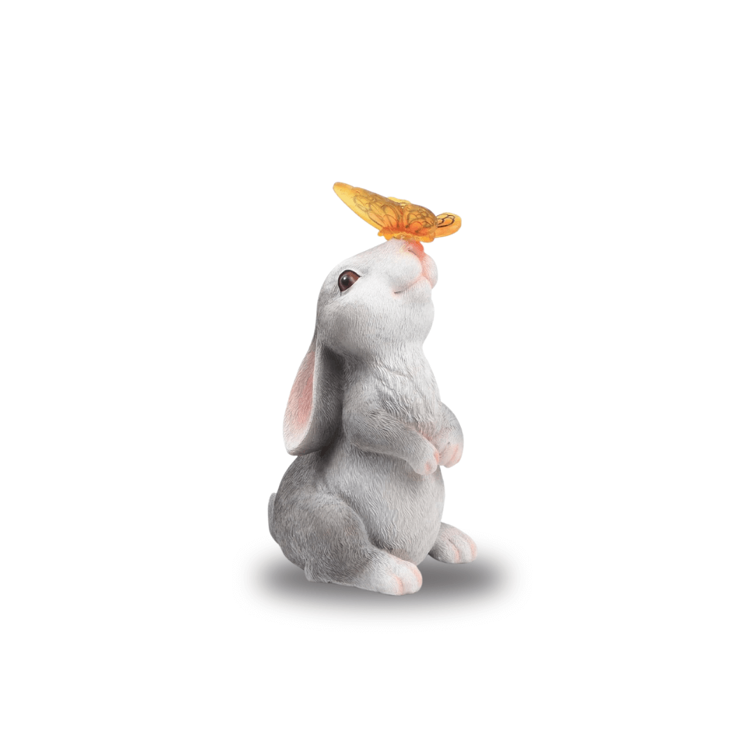 Solar Bunny Garden Statue – LED Butterfly Resin Decor