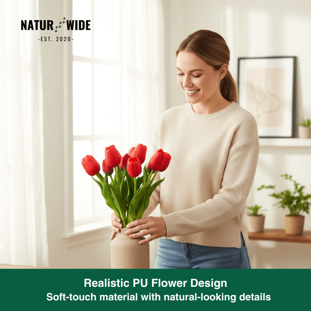 5-Piece Bundle Artificial Tulips – Realistic Faux Flowers