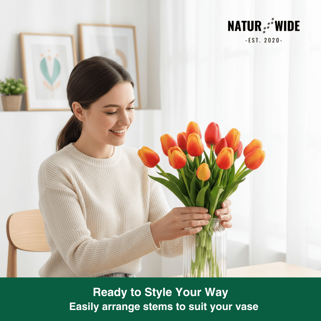 5-Piece Bundle Artificial Tulips – Realistic Faux Flowers