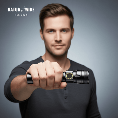 Aluminum LED Flashlight – Rechargeable, Waterproof & Power Display