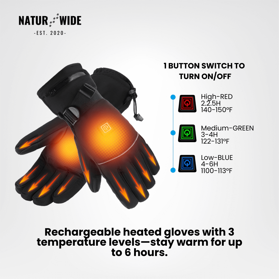 Heated Gloves – 3 Heat Levels, Waterproof & Windproof