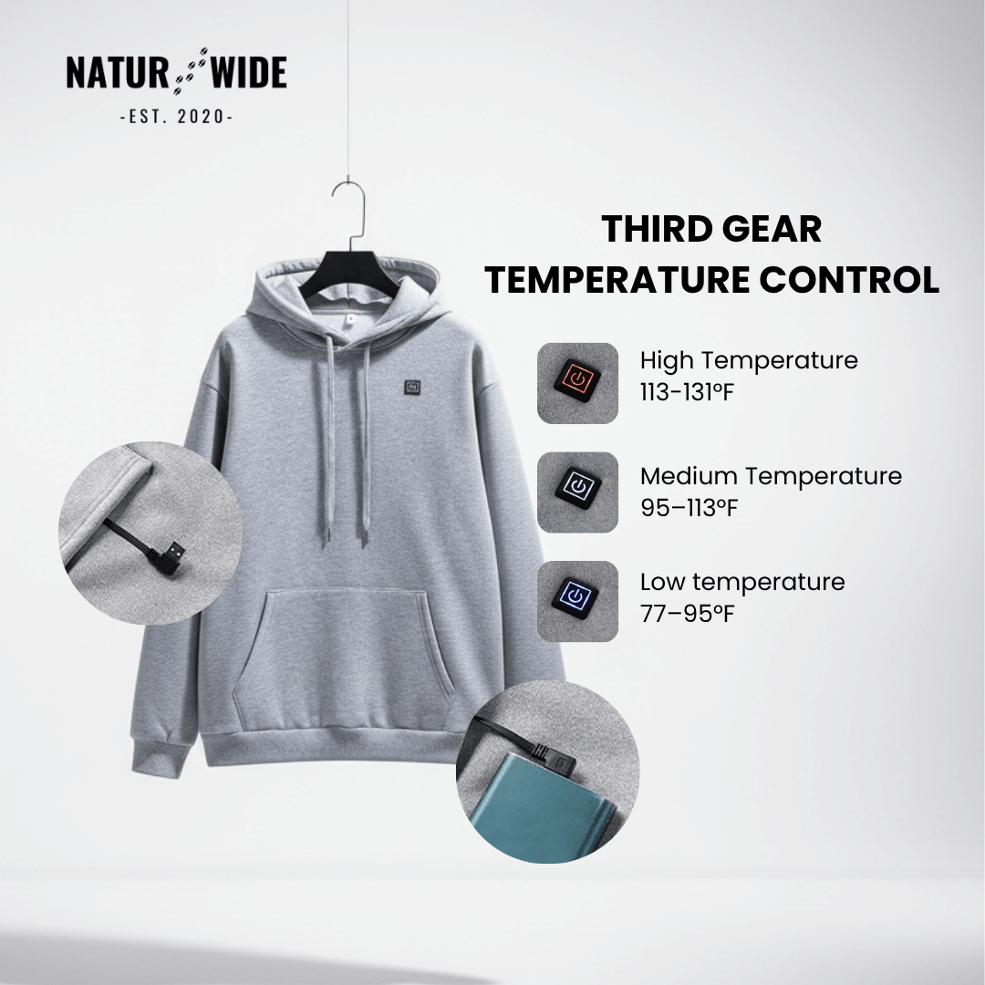 USB Heated Hoodie – Unisex Cotton Zip-Up with Thick Wool Lining