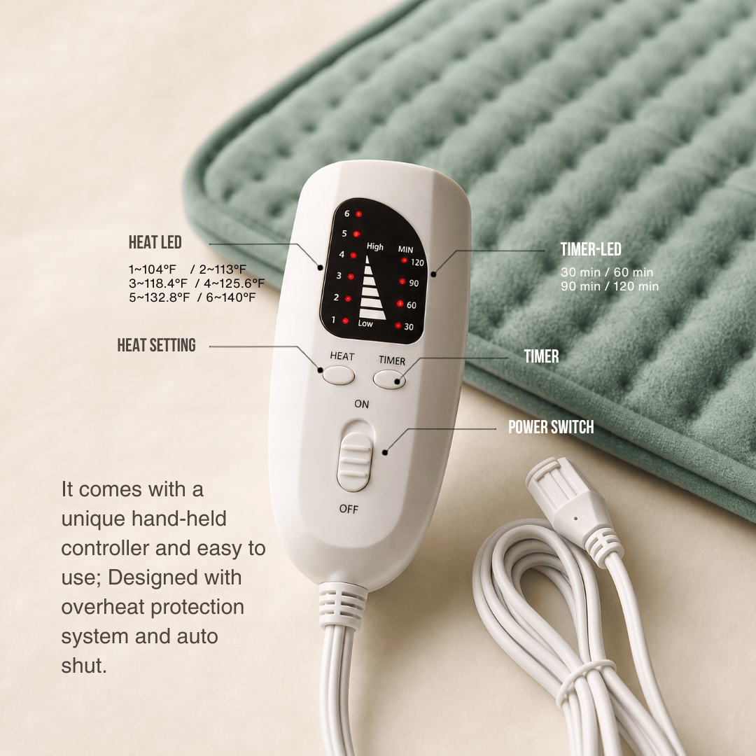 Electric Heating Blanket - Heat Pad for Back, Belly &amp; Legs with 6 Temperature Levels